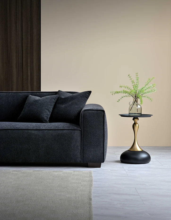 Aluxo Crawford Midnight Black Boucle Sofa with Chaise Footstool | 4 Seater